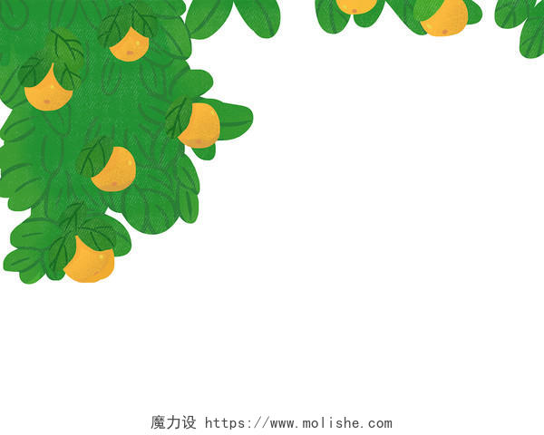 绿色手绘卡通秋季丰收橘子树叶元素PNG素材